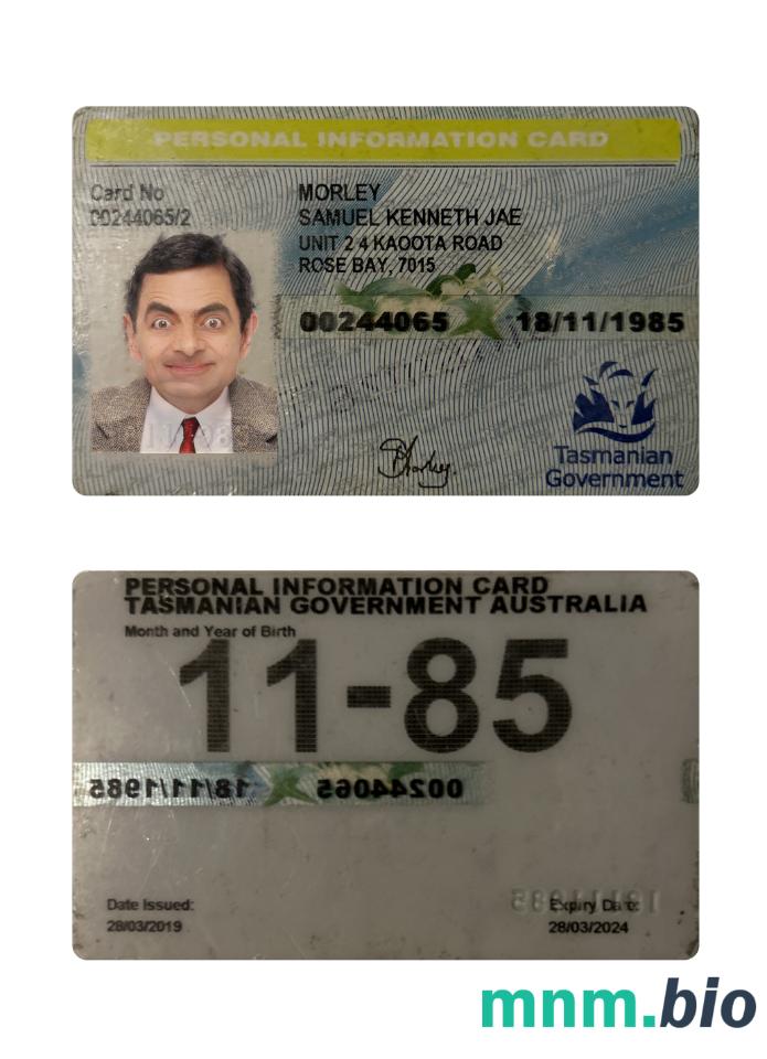 Karta informacji osobistej Tasmanii (Australia)
